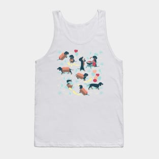 Hot dogs and lemonade // aqua green background navy and brown dachshunds Tank Top